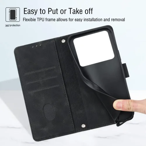Miniatura 5 de Flip Case for Xiaomi 12 Ultra/12S Ultra,Skin Feeling Embossed Solid Color Premium Leather Wallet Case with Hand Strap