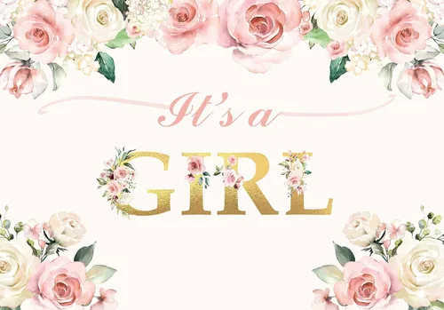 Miniatura 3 de Fondo de fiesta con texto en inglés "It's a Girl" para baby shower, decoración de fiesta, acuarela, fondo floral rosa, fondo de fotografía, regalos