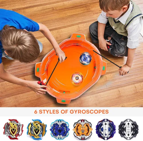 Miniatura 5 de COCOFOX Juego de Juguetes Battling Top Burst, 6 Battling Tops, 2 Lanzadores y 1 Estadio, Juguetes para Niños y Niñas de 6 Años en Adelante (Naranja)