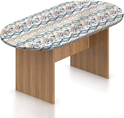 XISUNYA Mantel ovalado ajustable para patio, mantel geométrico de poliéster elástico, mantel ajustable con estampado tribal, se adapta a mesas