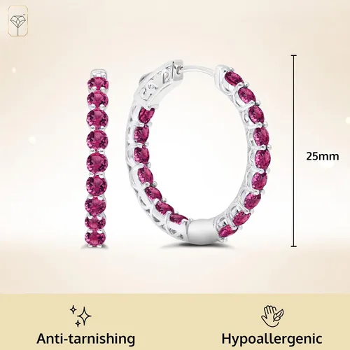 Miniatura 3 de Gemstone Inside Out Hoop Earrings for Women in 925 Sterling Silver 1 Inch Diameter and 3mm Birthstone with Notched Post with Lock by MAX + STONE