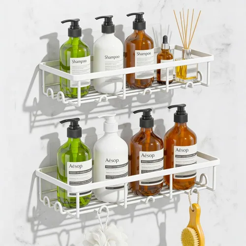 Miniatura 10 de Estantes de ducha para ducha interior, paquete de 2 unidades, organizador adhesivo de baño, cesta organizadora para almacenamiento y organización