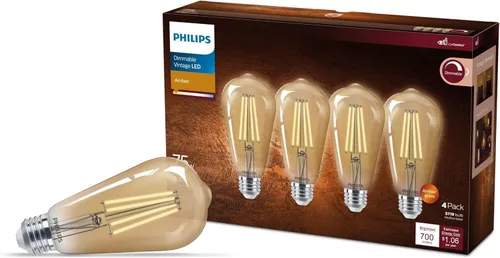PHILIPS LED 60W A19 Paquete de 8 bombillas de luz diurna ultra definición (5000 K) 800 lúmenes (8 W = 60 W) regulables sin parpadeo Ámbar (2000k)