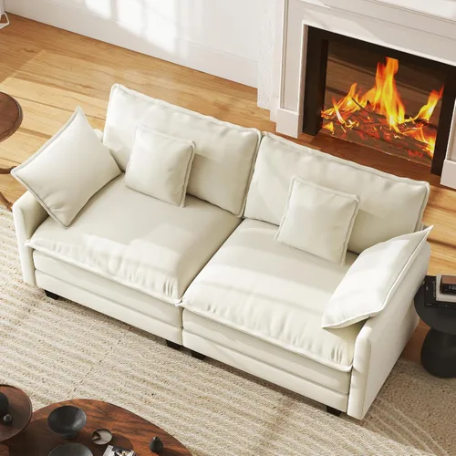Miniatura 7 de WorthFurni Sofá Seccional Modular de 111.4", Sofá de Nube en Forma de U con 2 Otomanas Móviles, Cómodo Sofá de Chenille de Asiento Profundo