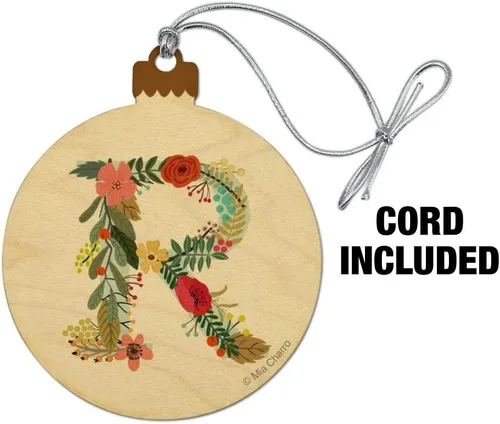 Miniatura 2 de GRAPHICS & MORE Letra R - Monograma floral con inicial de madera para árbol de Navidad