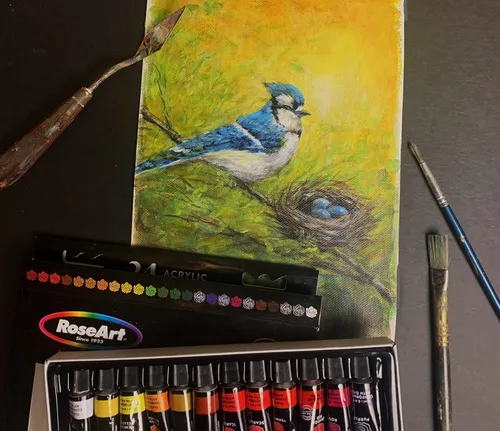 Miniatura 8 de RoseArt Juego de pintura acrílica prémium de 36 quilates en estuche de madera, juego completo de acrílico para lienzo, madera, cerámica y telas