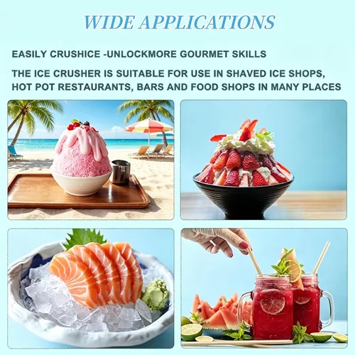 Miniatura 7 de Commercial Ice Crusher 350W, 220 LBS/H Snow Cone Machine 10L Crushed Ice Box, 1420RPM Stainless Steel Ice Shaver Machine, for Family, Restaurants