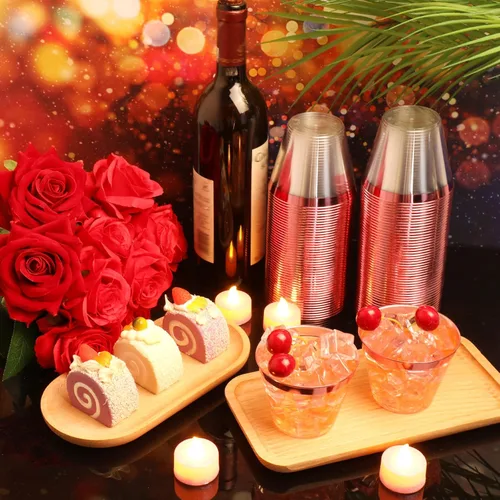 Miniatura 7 de Lounsweer 100 Piezas Vasos de Plástico con Borde de 9oz, Copas de Cóctel Transparentes para Bodas, Copas de Vino Desechables de Servicio Pesado