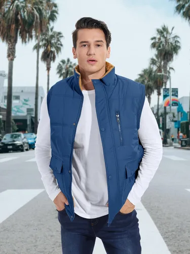 Miniatura 7 de MAGCOMSEN Chalecos de abrigo para hombre, con cremallera completa, sin mangas, con forro polar, chaleco acolchado con cuello alto