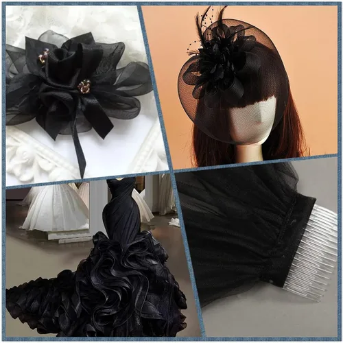 Miniatura 6 de Abbaoww Trenza de crin de caballo negra rígida de 1 pulgada de ancho, 25 yardas para coser vestidos de novia, vestidos de baile, accesorios para dar
