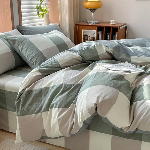 Miniatura 35 de AOJIM Blue & Brown Striped Duvet Cover Set Twin Size 100% Washed Cotton Stripe Bedding Set 3-Piece, Soft Zipper Comforter Cover and 2 Pillowcases