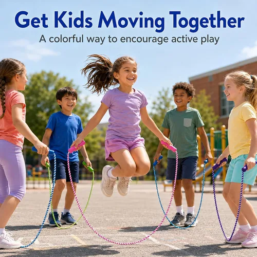 Miniatura 2 de GiftExpress Cuerda de saltar colorida de tamaño ajustable para niños y adolescentes, juegos divertidos para interiores y exteriores, cuerda