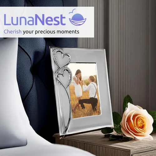 Miniatura 2 de Marco de fotos plateado de 4 x 6 pulgadas con corazones, idea de regalo para bodas, compromisos para parejas, recién casados, despedida de soltera
