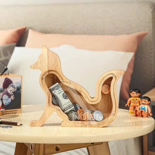 Miniatura 5 de Banco de monedas personalizado para niños, alcancía de madera personalizada con nombre grabado, caja de dinero de madera, regalo de cumpleaños