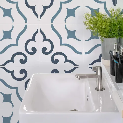 Miniatura 8 de STENCILIT® Plantilla de azulejos de Málaga para suelos, paquete de 2 para una plantilla de azulejos de 12 x 12 pulgadas, plantillas de hormigón