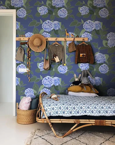 Miniatura 2 de Papel tapiz floral despegar y pegar autoadhesivo de hortensias, papel de pared estilo campo francés color crema, papel tapiz adhesivo