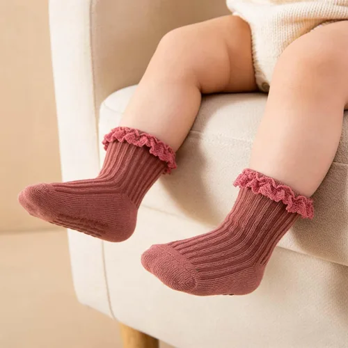 Miniatura 7 de Calcetines de Volantes para Niña Bebé, Calcetines Antideslizantes de Agarre para Niñas, Calcetines de Tobillo Frilly de Algodón Lindos para Niñas