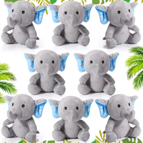 HyDren 8 piezas de elefante de peluche pequeños para baby shower, juguetes de 4 pulgadas para San Valentín, cumpleaños, revelación de género, Azul
