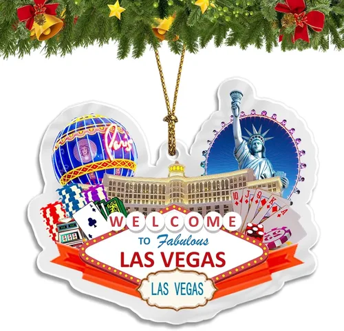 LAS Vegas USA - Adorno de Navidad acrílico para árbol de Navidad, decoración clásica de recuerdo de viaje, colección de regalo -152