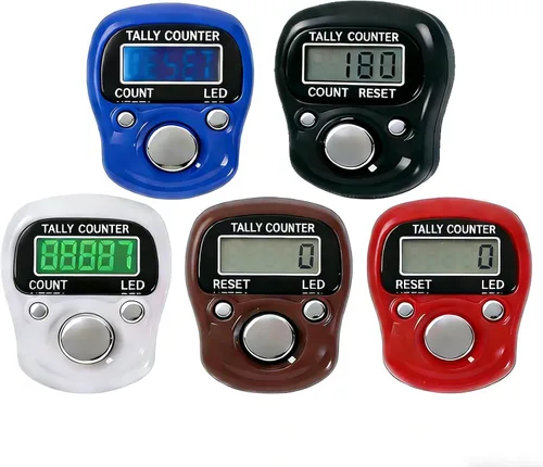 Tasbeeh Tasbih - Paquete de 6 contadores digitales de 5 dígitos con luz LED, anillo de transporte, funda rígida individual para musulmanes, oración,