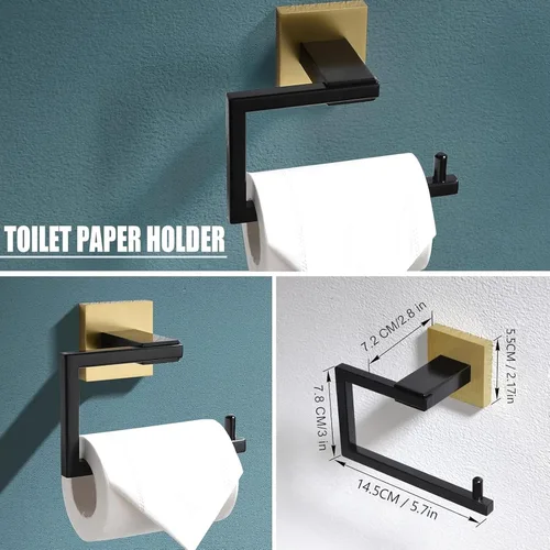 Miniatura 4 de YACVCL Juego de 5 piezas de accesorios para baño, juego de toallero negro y dorado, barra de toalla de 23.6 pulgadas, soporte para toallas de mano