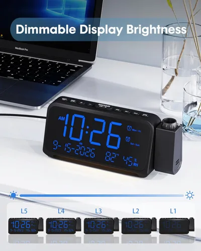 Miniatura 4 de Roxicosly - Despertador de proyección para techo de dormitorio, 118 dB súper fuerte para personas que duermen mucho, pantalla digital grande de 6.7
