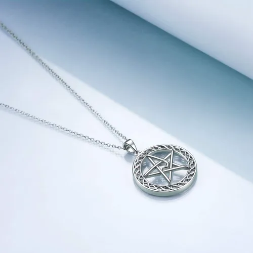 Miniatura 2 de YFN Collar de pentáculo de pentagrama de plata de ley, collar con colgante de pentáculo, collar con colgante de pentáculo, estrella celta, luna