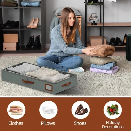 Miniatura 7 de Contenedores de almacenamiento de 4 pulgadas para debajo de la cama, paquete de 2 contenedores grandes de almacenamiento debajo de la cama con tapa