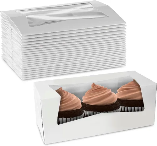 MT Products - Caja blanca de cartón para panadería, auto armable de 9 pulgadas de largo, x 4 pulgadas de ancho x 3.5 pulgadas de alto con ventana,