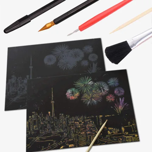 Miniatura 4 de LOOKSEVEN Juego de herramientas para rascar, 6 piezas de herramientas de arte para rascar, juego de artes de boceto, bolígrafo de color rascador