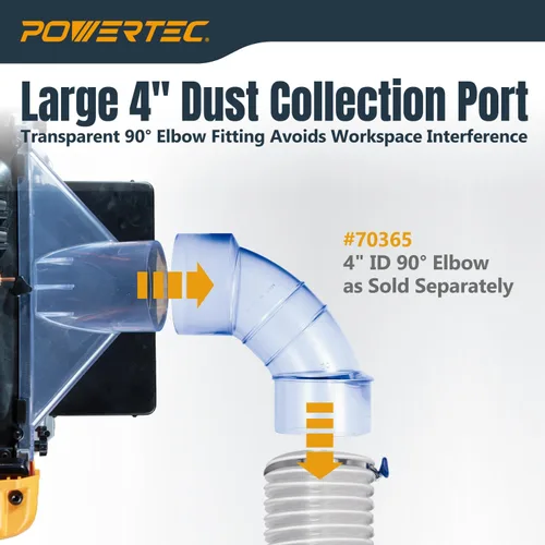 Miniatura 3 de POWERTEC 70474 - Bolsa colectora de polvo y codo de 90 grados ID/OD de 4 pulgadas, filtro de 30 micrones con abrazadera de manguera de llave de 4