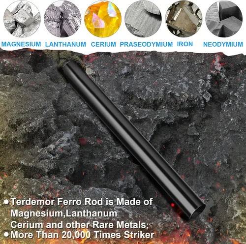 Miniatura 4 de Kit de arranque de fuego con barra de ferro – Pedernal y acero de 5" con dos cordones de yesca encerada y paracord para camping, senderismo