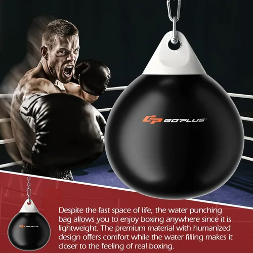 Miniatura 9 de Goplus Bolsa de Agua Aqua, Bolsa de Boxeo Pesada de 180 Libras de 21 Pulgadas / 110 Libras de 18 Pulgadas con Cadena Metálica Ajustable, Manguera