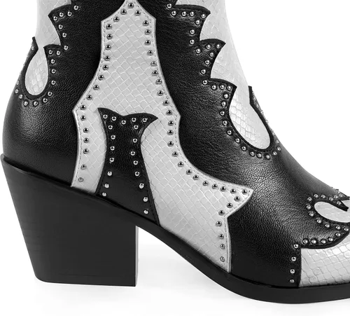Miniatura 6 de ANN CREEK Botas vaqueras de tobillo para mujer, botas vaqueras con remaches y tachonadas, botas vaqueras occidentales, botas cortas con remaches