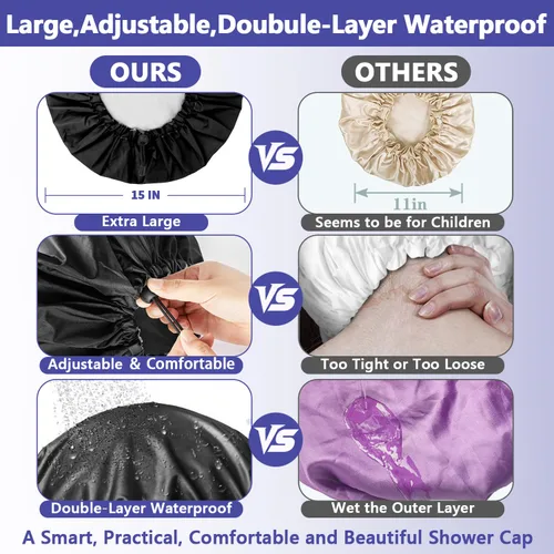 Miniatura 4 de 1 pieza de gorro de ducha, gorro de baño de doble capa y ajustable para la ducha, gorro de pelo extragrande reutilizable para mujer, exterior