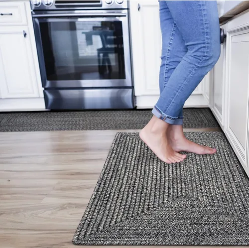Miniatura 45 de Alfombra ovalada trenzada gris humo de 20 x 30 pulgadas, lavable para interiores y exteriores, decoración campestre para cocinas y entradas
