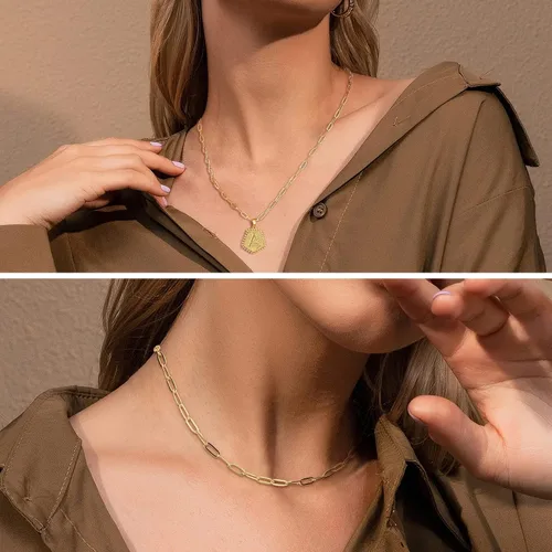 Miniatura 3 de SAVORI Collares con iniciales en capas para mujer, chapado en oro de 14 quilates, delicado collar de cadena de clip en capas, lindo colgante