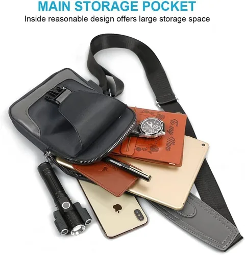 Miniatura 5 de Aucuu Mochila bandolera con puerto de carga USB, bolsa de pecho cruzada para hombres, senderismo, ciclismo, viajes, color negro, Negro -, Mochila