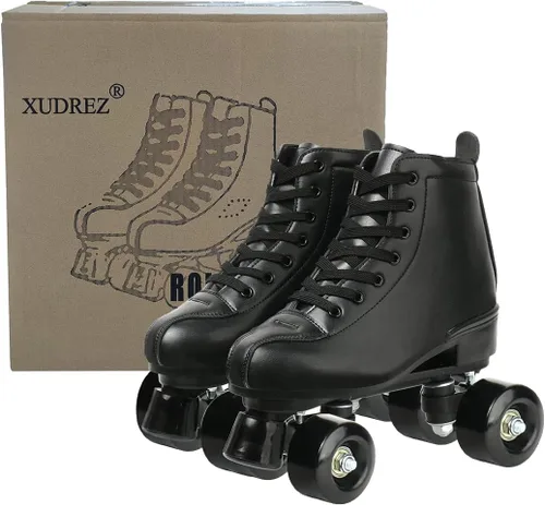 Miniatura 4 de XUDREZ - Patines clásicos de cuero de doble fila con diseño alto para mujeres y hombres