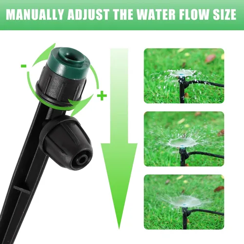 Miniatura 2 de Pulverizadores de emisores de riego por goteo para tubo de 1/4 de pulgada, rociador de flujo de agua ajustable de 360 grados en estaca de flecha