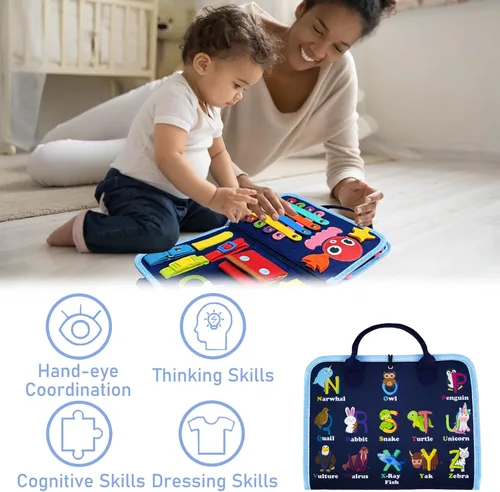 Miniatura 5 de Gojmzo Busy Board Juguetes Montessori para Niños Pequeños y Niñas Regalos, Juguetes Sensoriales para Niños Pequeños, Actividades Educativas de Viaje