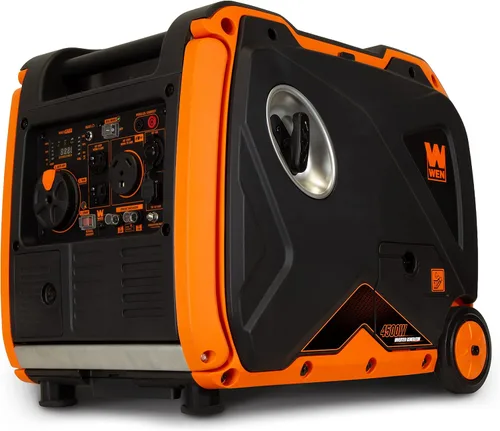 WEN 56455i Generador inversor portátil súper silencioso de 4500 vatios listo para RV con apagado de combustible y arranque eléctrico, color negro