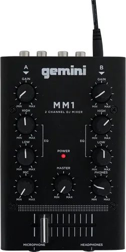Miniatura 2 de Audiosavings Paquete: Gemini MM1 Mezclador de DJ de 2 canales de audio profesional de bolsillo con paquete de ecualización de 2 bandas con Rockville