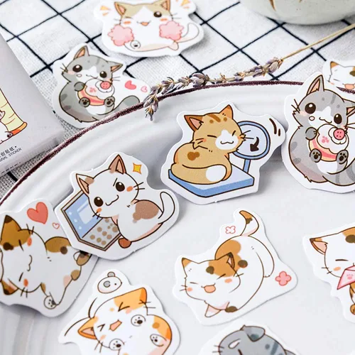 Miniatura 4 de Calcomanías para álbumes de recortes de tamaño pequeño, 45 piezas de Doraking en caja, decoración de gatos súper lindos para planificadores