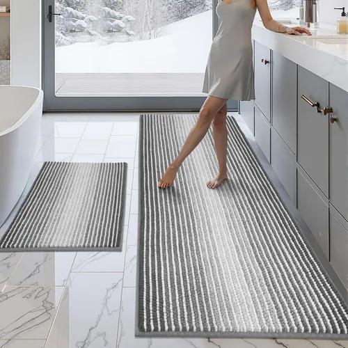 Miniatura 96 de BSICPRO Juegos de Alfombras y Tapetes para Baño, Juego de Alfombra de Baño de Felpilla Gruesa Absorbente de 2 Piezas Antideslizante, Tapetes Suaves