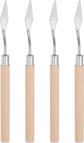 HARFINGTON 4pcs No.7 Paleta Cuchillos 0.394 in Ancho Acero Inoxidable Pequeña Espátula Puntuosa Pintura Cuchillo de Paleta con Mango de Madera para