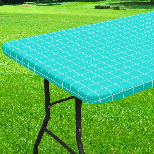 Miniatura 22 de Mantel redondo de vinilo de 36 a 44 pulgadas, mantel elástico impermeable con reverso de franela, mantel de plástico para picnic, campamento, al Café