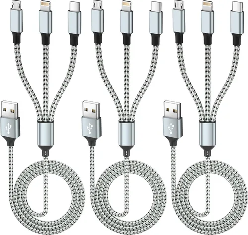 Miniatura 8 de Paquete de 2 cables de carga múltiple dual tipo C 4 en 1 de 6 pies para múltiples dispositivos con 2 puertos USB-C/IP/micro, cable USB de carga