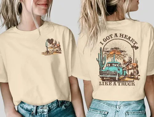 Miniatura 2 de Camiseta con texto en inglés "I Got A Heart Like A Truck" para mujer, camisetas de música country de Nashville, traje de concierto Western Sunset