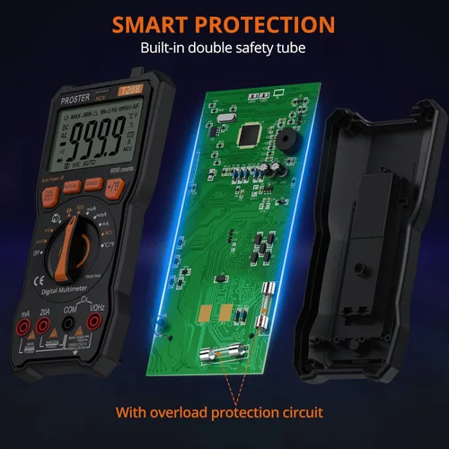 Miniatura 5 de Proster Multímetro Digital 6000 Count - TRMS Voltímetro Multímetro Digital de Rango Automático Probador, Detector NCV Medidor de Corriente y Voltaje